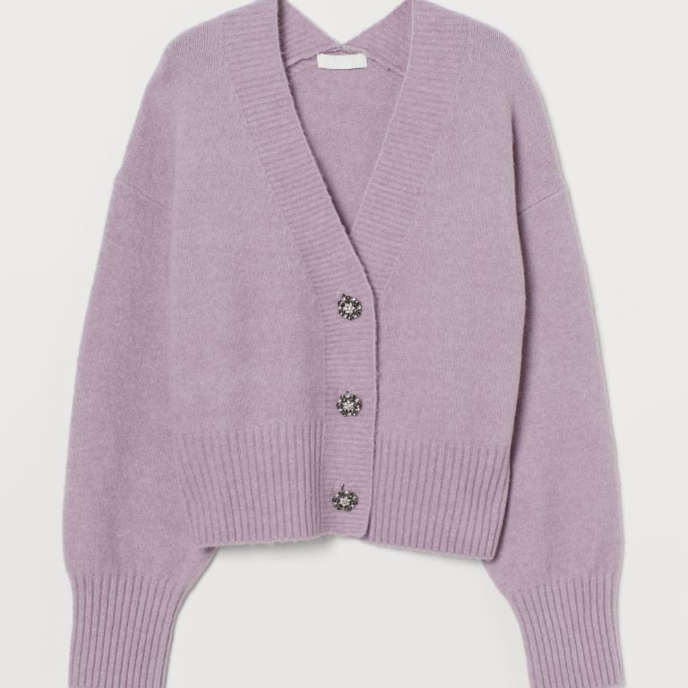 H&M lilac cardigan with rhinestone buttons oversized fit (S) - Picture 1 of 13